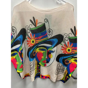 L50 Loowie Picasso Style Round Knit Printed Sweater One Size